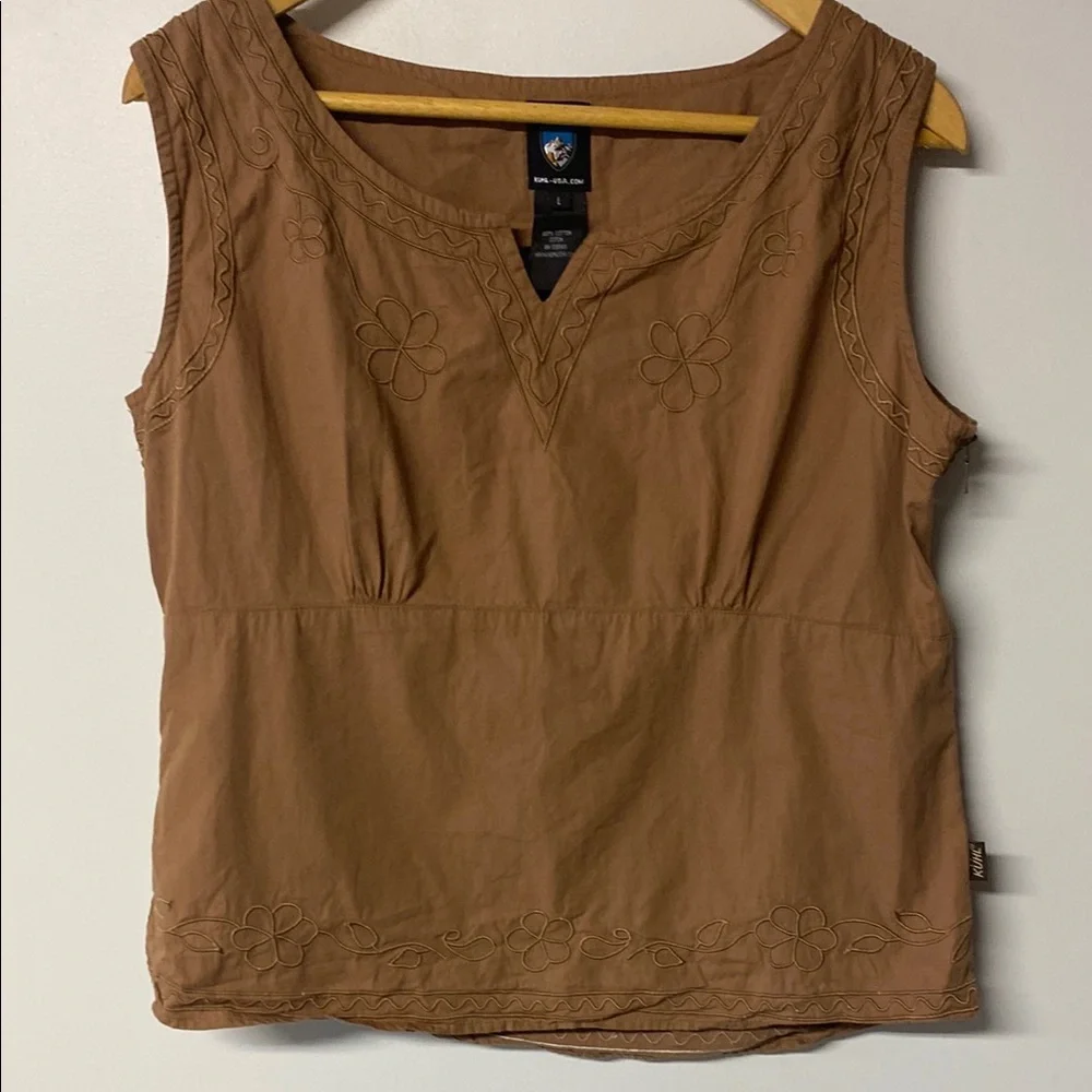 KUHL Embroidered Brown Sleeveless Top 100% Cotton - Picture 6 of 9